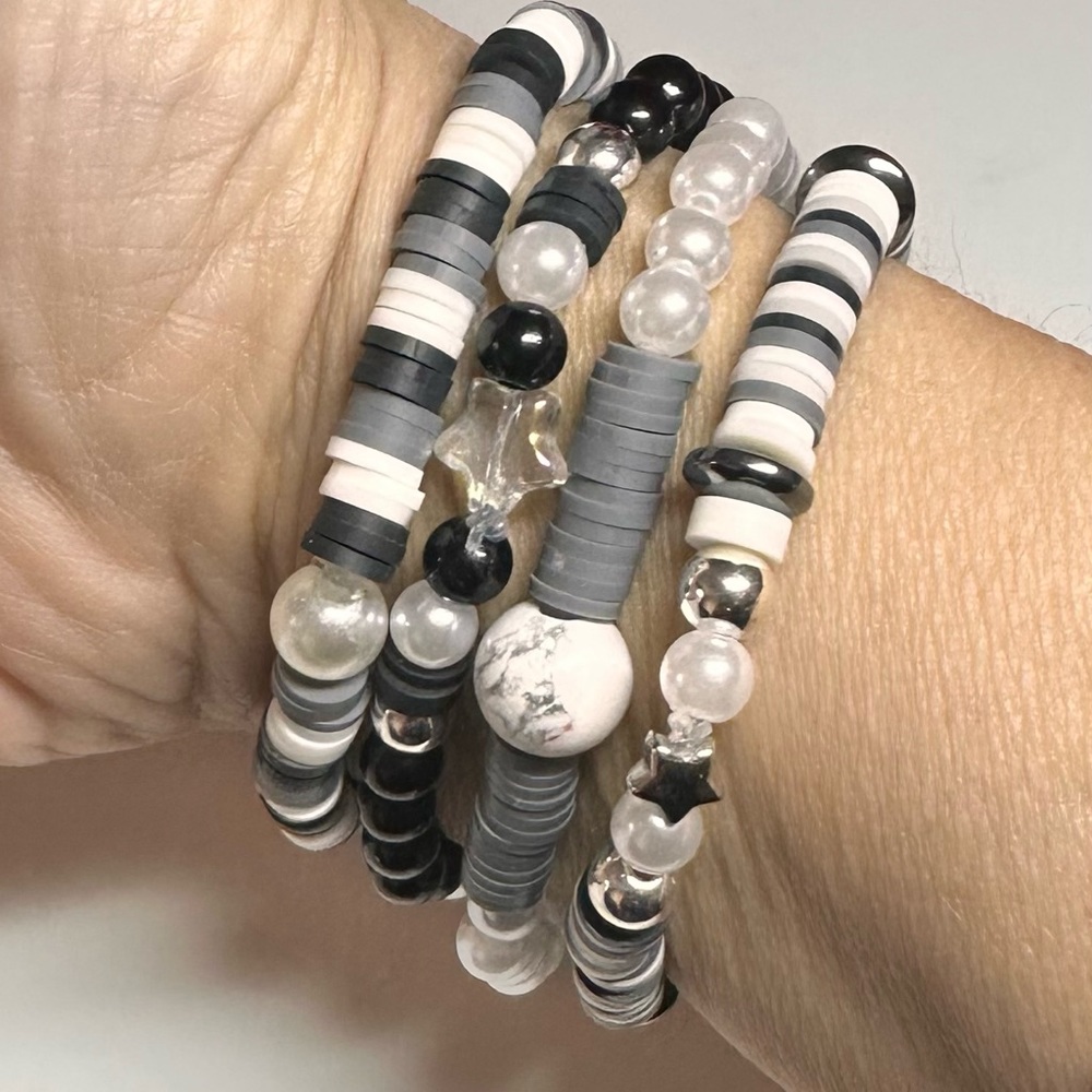 Handmade set of beaded bracelets stack